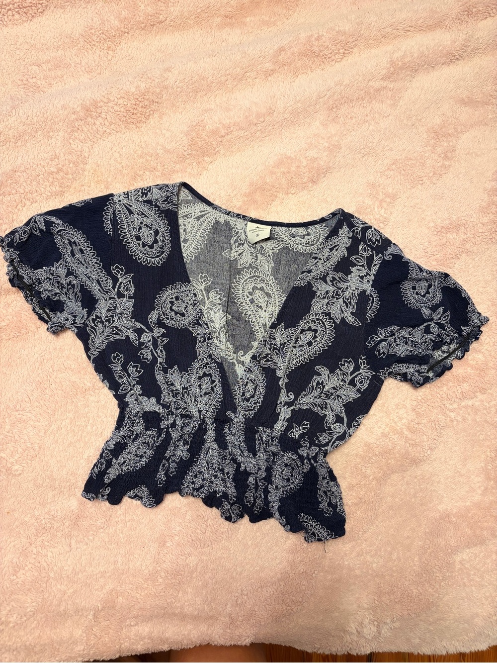 Paper Crane Navy Paisley V-Neck Crop Top